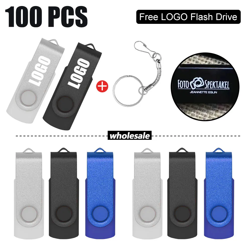 

100pcs/lot Custom Logo Metal Flash Drive 64GB 16GB 32GB 8GB 4GB Pendrive USB 2.0 Memory Stick Cle USB Pen Drive U Disk for Gift