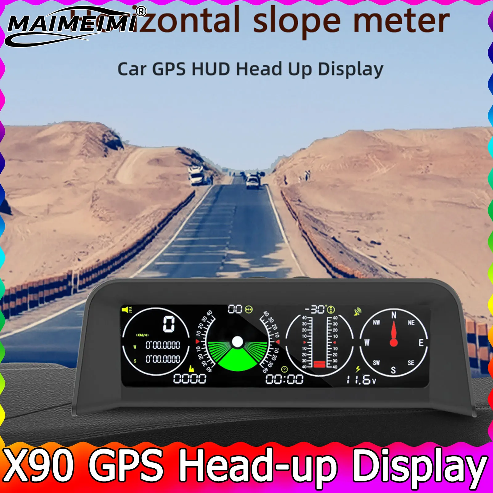 

X90 GPS проекционный дисплей спидометр сигнализация превышения скорости измеритель наклона инклинометр автомобильный компас HUD угол шага транспортир часы