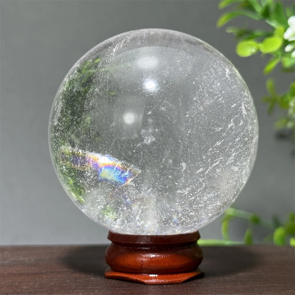 Natural Transparent White Crystal Ball Reiki  Meditation Therapy Divination Massage Magic Energy Ball Home Decoration Gift+Base