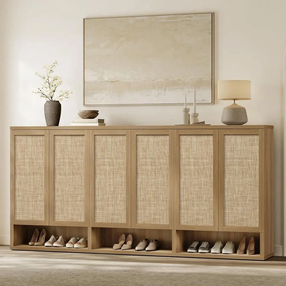 

Rattan Shoe Cabinet, Large Shoe Storage Cabinet with Door and Adjustable Shelves, 44.5" Tall Shoe Organizer Cabinet Wide ular Ca