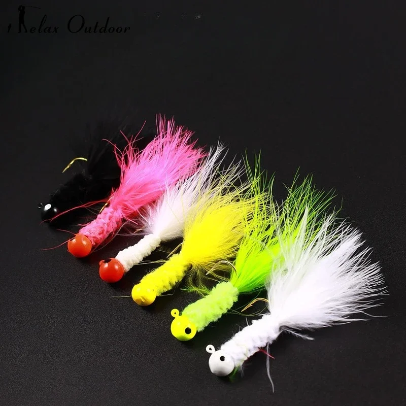 Fishing Crappie Jig Heads 1PCS Marabou Feather Jig Head Hooks Fishing Lures Kit for Walleye Panfish Sunfish Bluegill Perch Bait