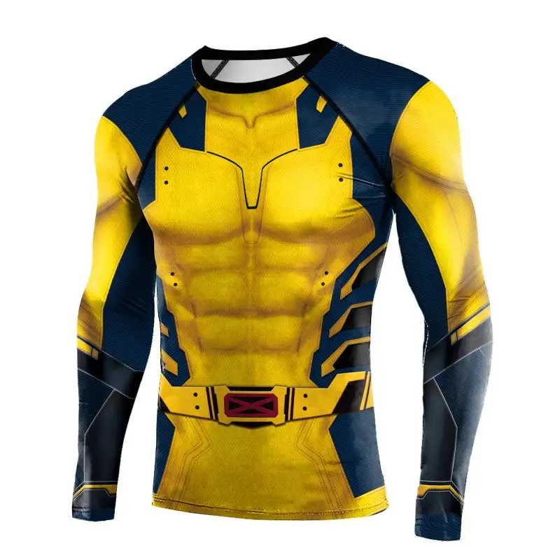 Halloween Cosplay T-Shirt Long Sleeve Compression Shirts for Men Superhero Novelty Tops Party Costume Elastic Fitness Sportwear