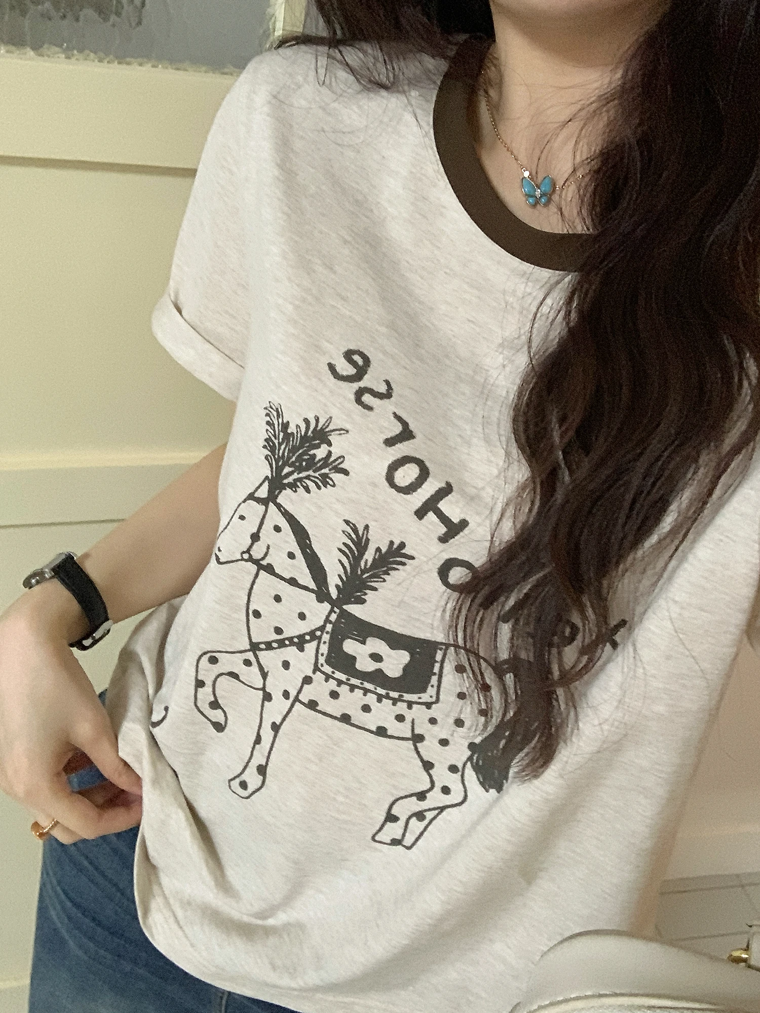 

Женская футболка NAZ большого размера, весна-лето, с коротким рукавом, повседневный стиль, контрастный воротник, забавный принт с надписями, модный дизайн