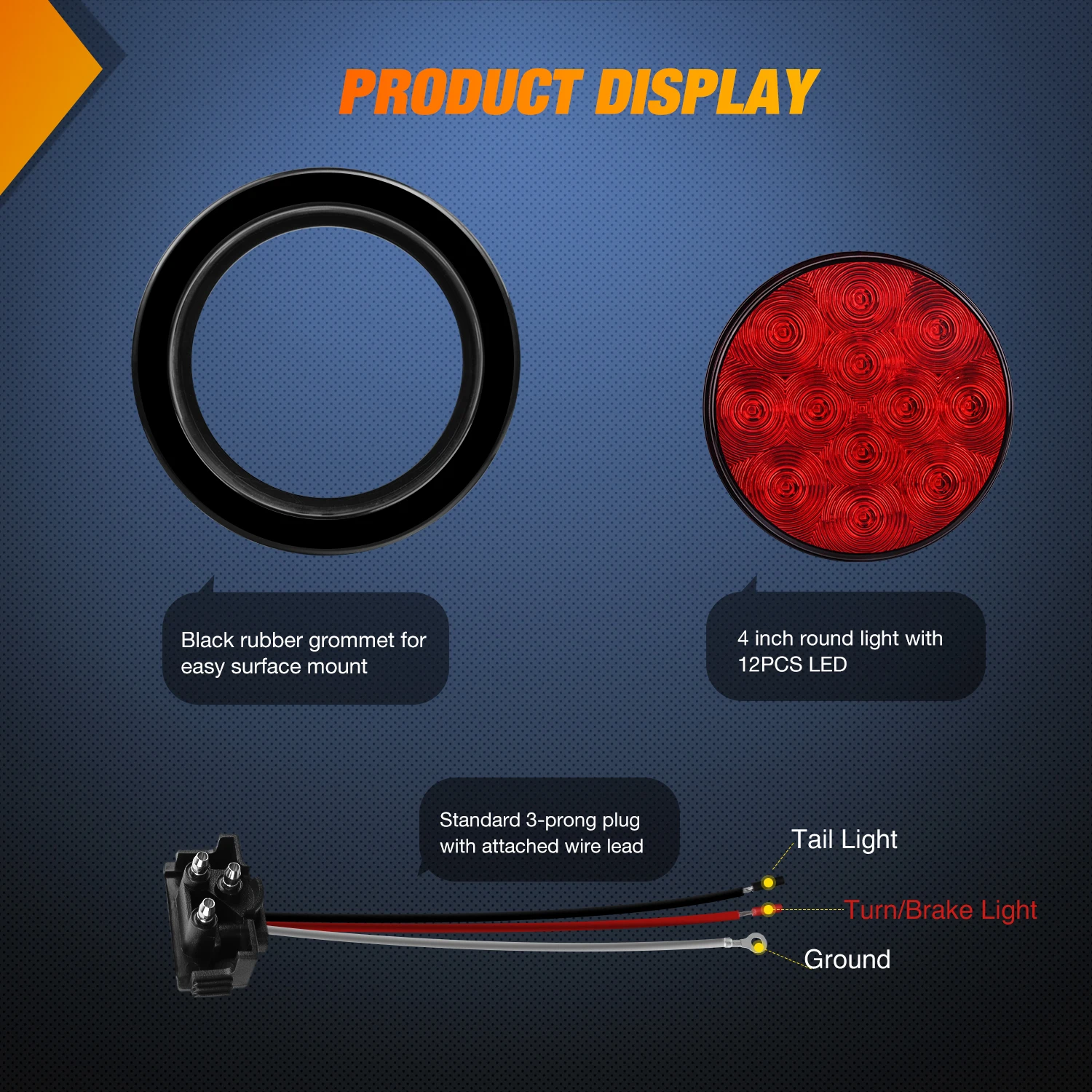 Luces Traseras LED Redondas de 4' para Remolque, Color Rojo, con Conectores de Montaje Superficial, IP67, Luces de Freno, Direccional y Traseras para Camión, Remolque, RV, Jeep, 2 Piezas