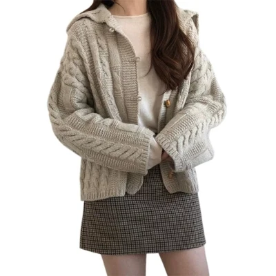 

Korean Sle Open Cardigan Sweater Lazy Sle Knitted Outerwear Women Thi Yarn Loose Fit Top Long Sve Regular Length