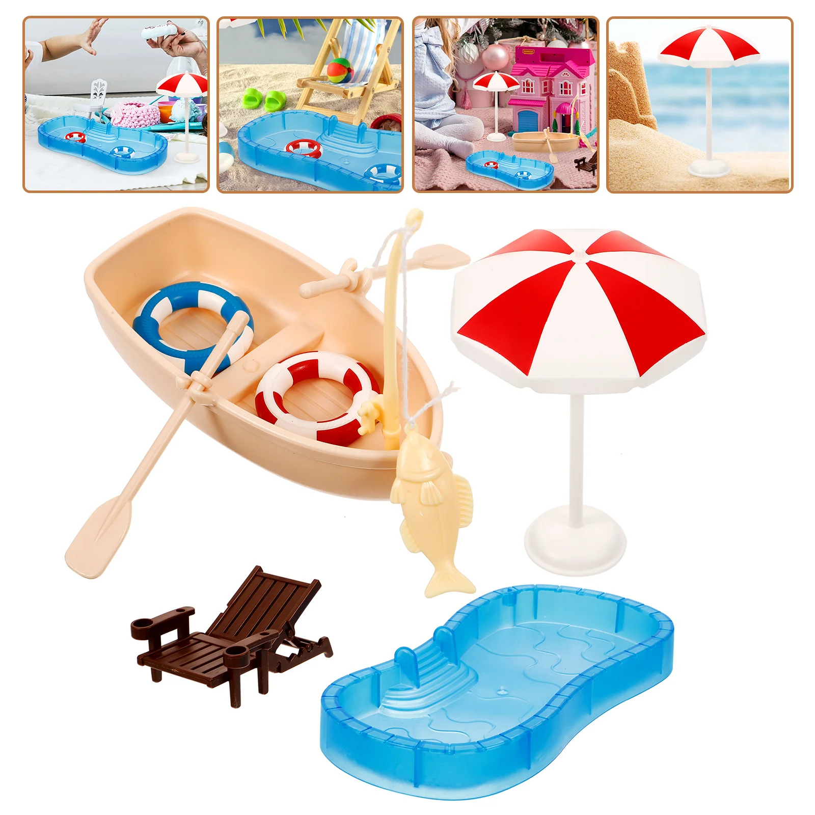 Miniature Swimming Pool Toy Set Beach Chair Accessories Mini Swim Pool Furniture Decor Plastic Mini House Scene