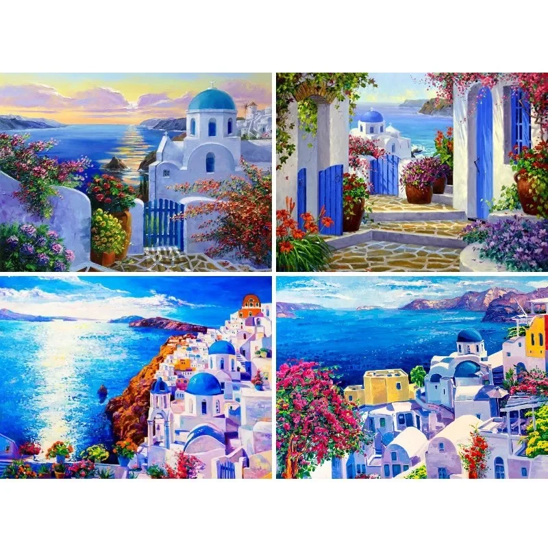 5D Diy Diamond Painting Greek Village House Art Mosaic Diamond Embroidery Seascape Landscape Home Wall Decoration Handmade Gift