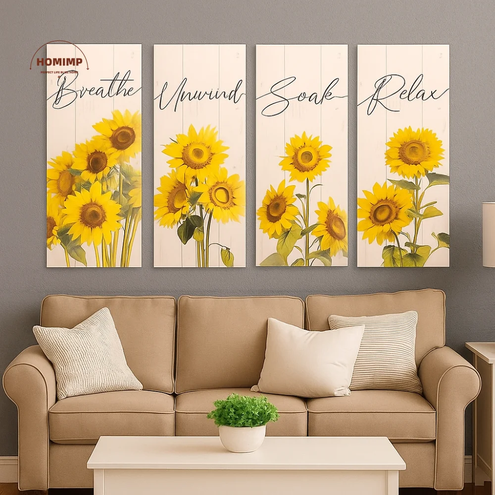 

Decorative Modern Sunflower Hanging Sign Wall-mounting Unique Wooden Floral Artwork Handmade Wall Decor Plate Home Office Decor