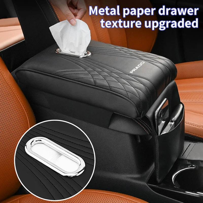 Car Logo Armrest Cushion Pad Console Tissue Storage Box Accessories For Toyota Prado 90 120 150 J90 J120 J150 LC90 LC150