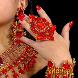 Stonefans Red Rhinestone Exaggerate Rings Wedding Hand Decoration Adjustable Fashion Geometric Crystal Finger Ring Women Jewelry