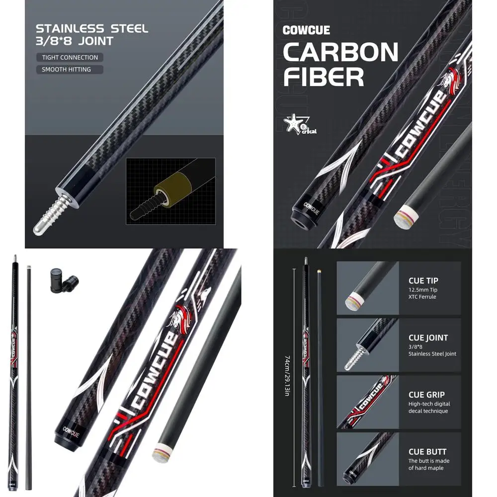 

Профессиональный кий для бильярда из углеродного волокна 58, с соединением 3/8 x 8 и наконечником 12,5 мм