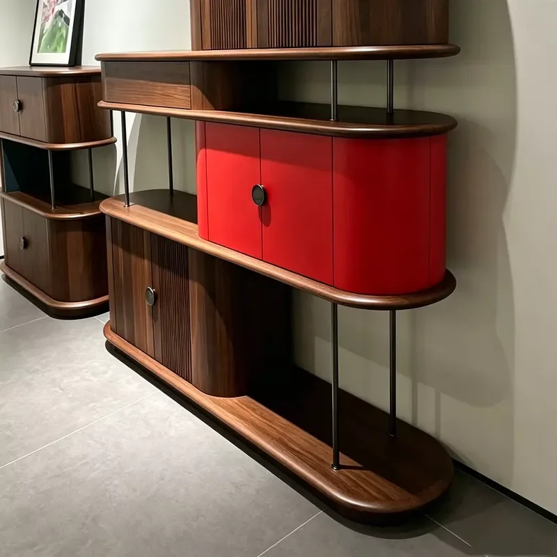 New Chinese Style Black Walnut Solid Wood Dining Side Cabinet Multi Layer Storage Locker Seat Screen Bogu Rack