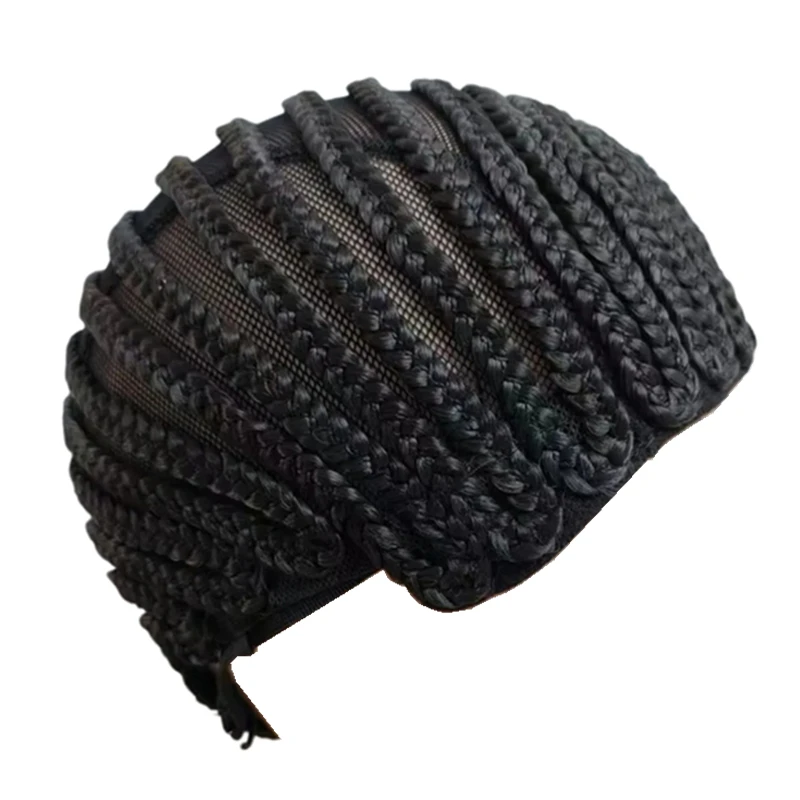 Black Cornrow Braided Wig Cap Easy Sew-in Glueless Breathable Crochet Hair Weave Wig Cap for Women