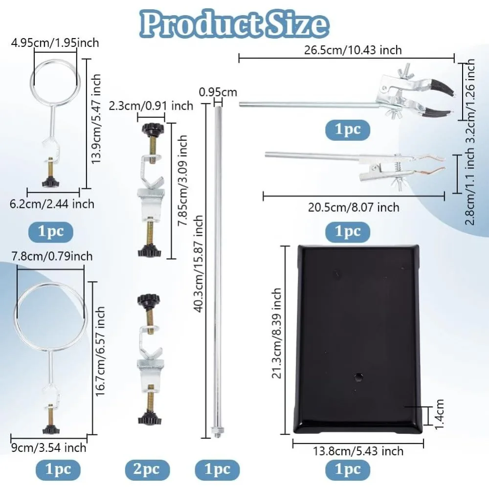 Laboratory Grade Stand Support Set Lab Stand and Clamp Set with 2 Retort Rings Flask Clamp Burette Clamp 16