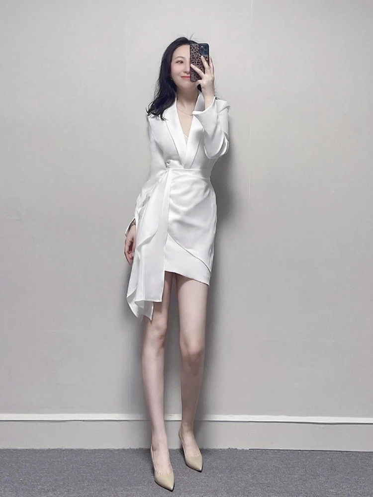 

Powerful Presence Ladylike Acetate Dress Important Occasions Commute High Intelligence Sensation White Early Autumn Dress
