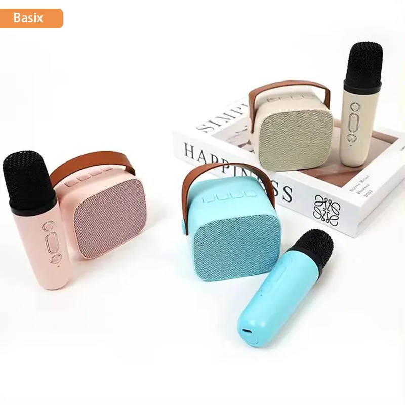 Wireless Karaoke Speaker with LED Lights Bluetooth Microphone Adjustable Kids Gift Speaker with Mic for Home Entertainment