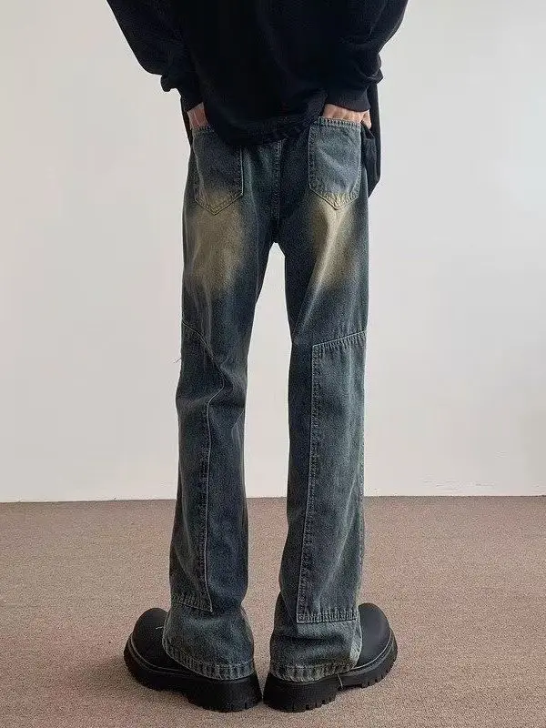 

American Sle Streetwear Men's Jeans High Waist Straight Leg Loose Fit Spring Autumn Vintage Waed Flared Trousers