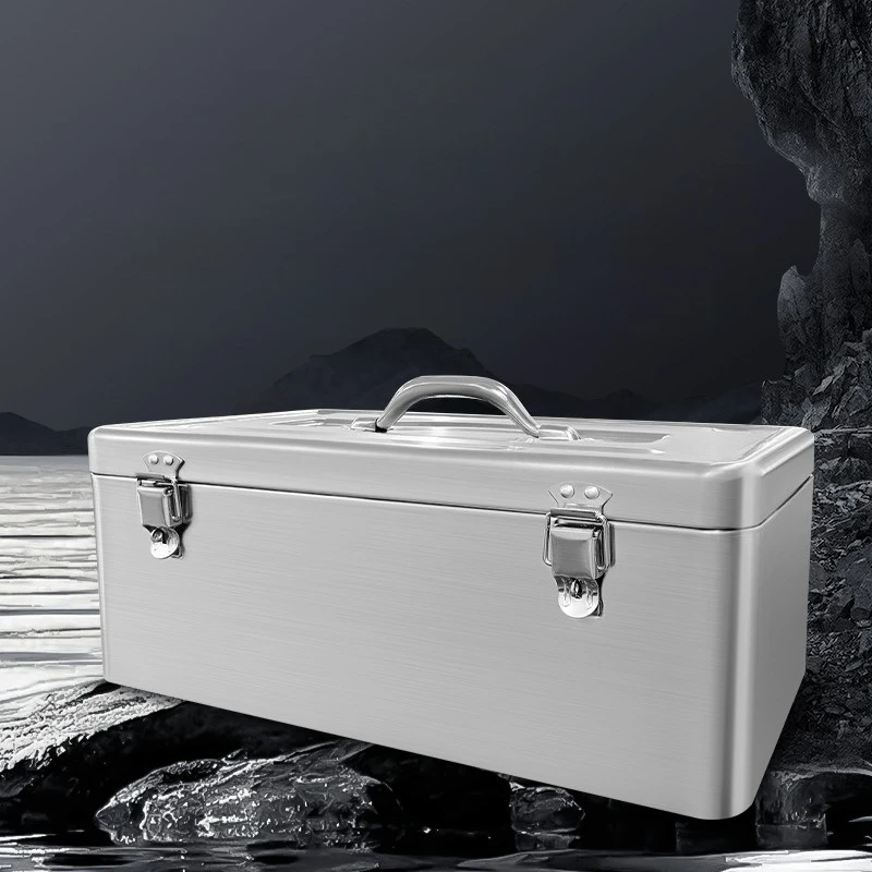 

Stainless Steel Large Capacity Toolbox Multi-compartment Removable Hardware Toolbox Iron Household Lock Toolbox