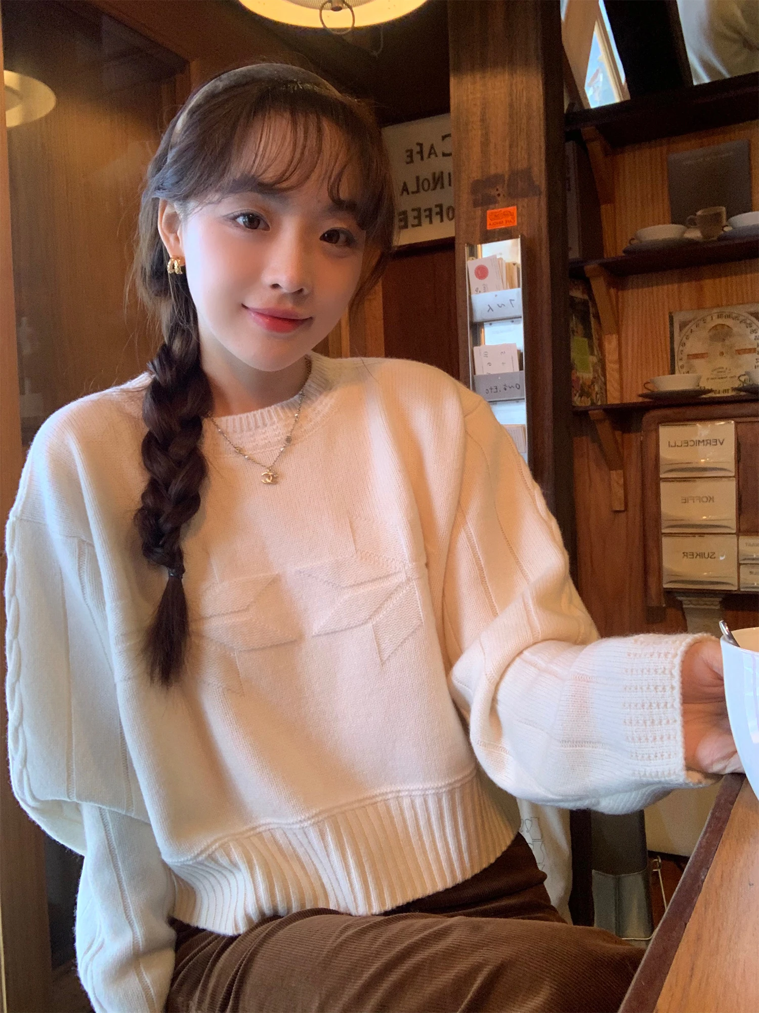 

LE LALIN Winter Knitted Wool Sweater Embroidered Full Wool Floral round Ne Thi Warm Women's Faion Commute Sle Long Sl...