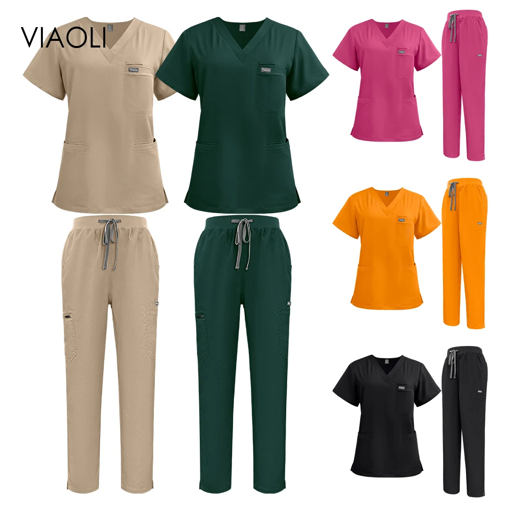 

High-quality Short Sleeve V-neck Hospital Medical Nurses Uniform Scrub Suit for Doctor Anti Wrinkle Beauty Spa Uniform Wholesale
