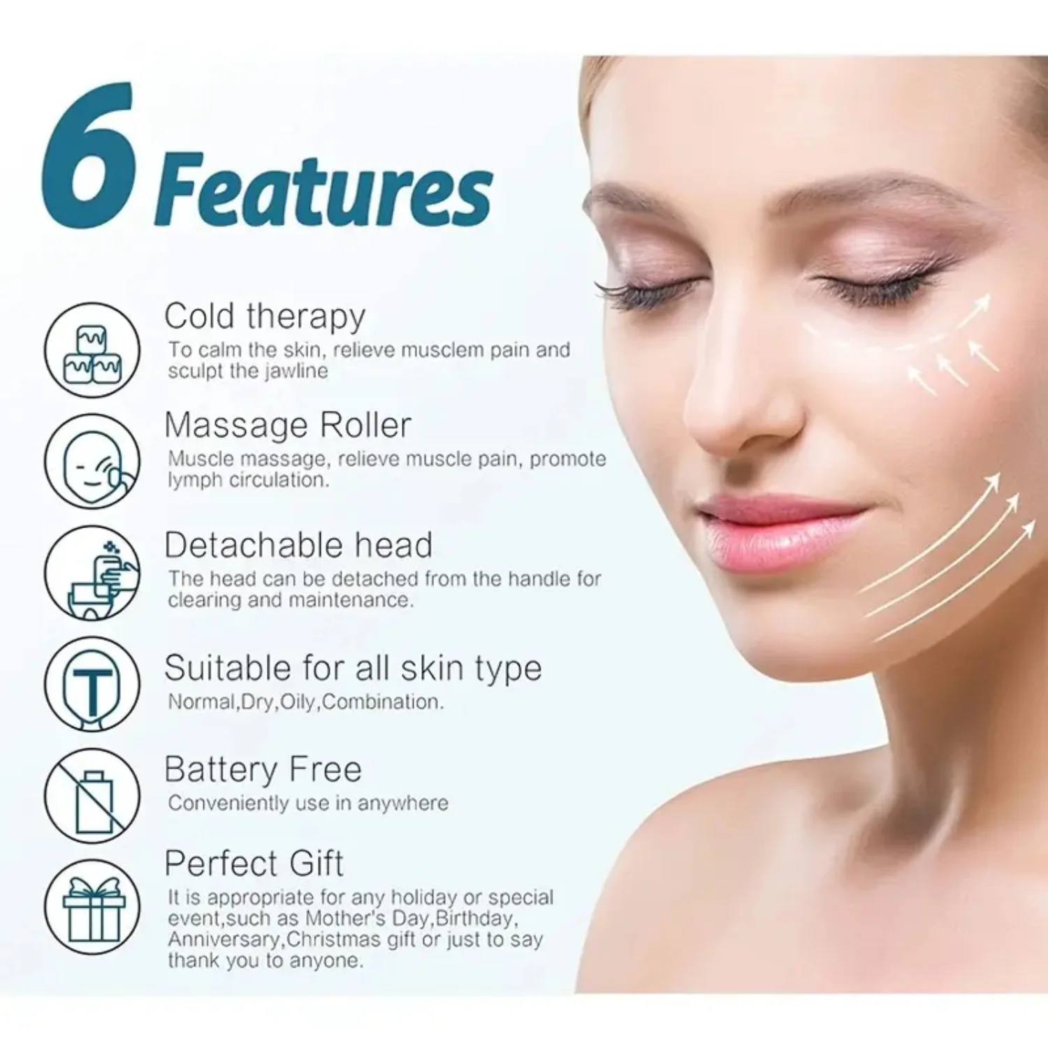 قطعة واحدة من أسطوانة الثلج لعصا تدليك الوجه، أدوات تبريد للعناية بالبشرة على الوجه - تقلل من التجاعيد والانتفاخ والصداع النصفي