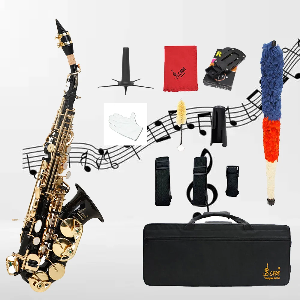 SLADE Soprano Saxophone Bb Flat Sax Brass Body Professional Woodwind Instrument with Case Reed Neck Strap Saxophone Parts Set