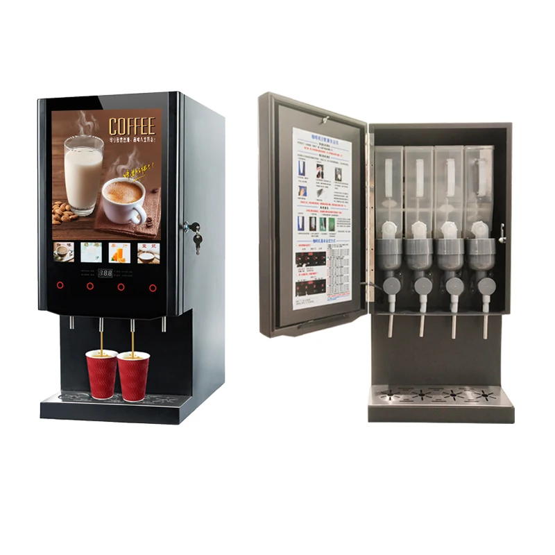 40S Classical 4 Flavours Hot Instant Coffee Machine Commercial LED Light Box Advertising Milk Tea Coffee Machine