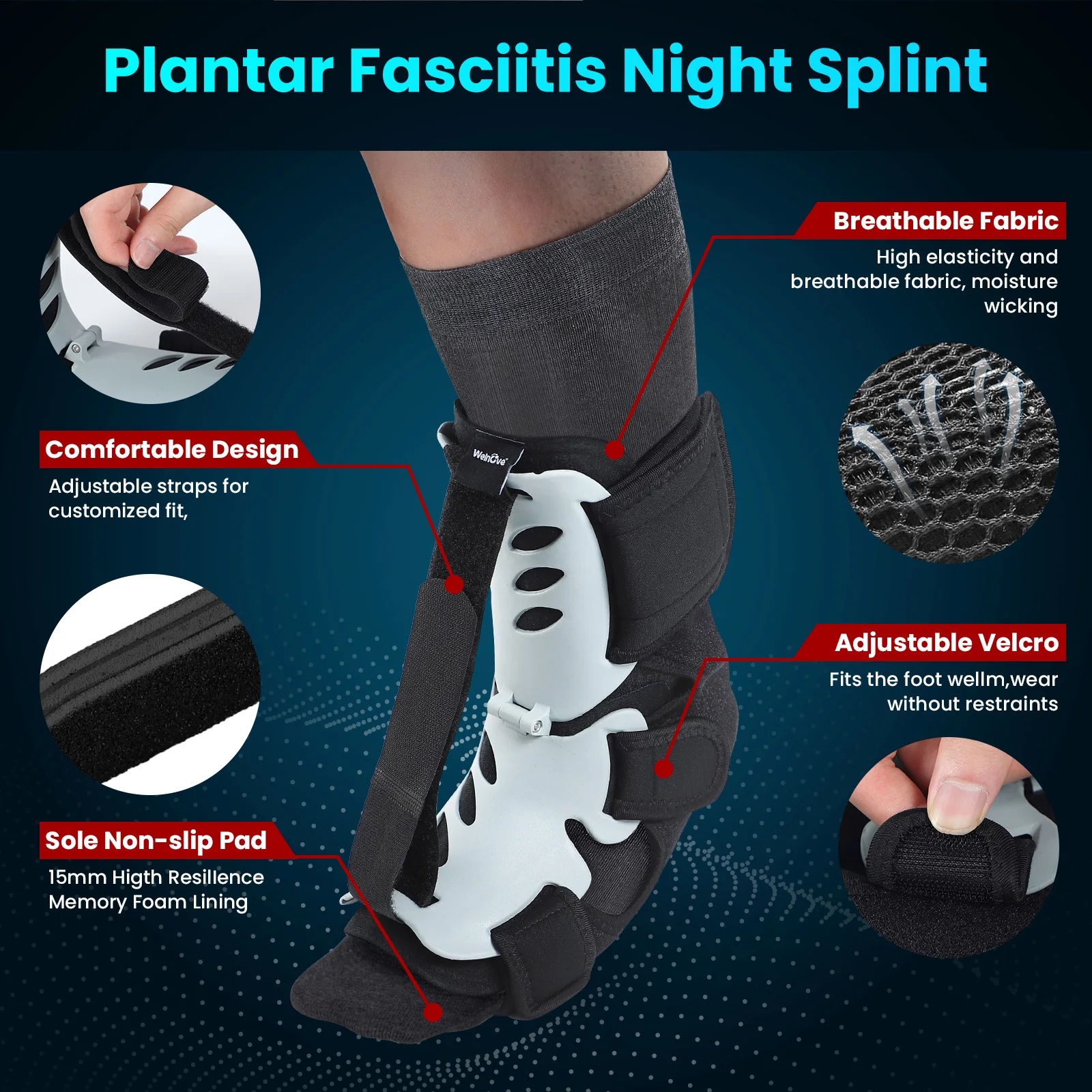 1 szt. Regulowany stabilizator kostki na zapalenie powięzi podeszwy stopy, ochraniacz, wsparcie stopy, zapalenie powięzi podeszwy stopy, łuk stopy, ból stopy, orteza na ścięgno Achillesa
