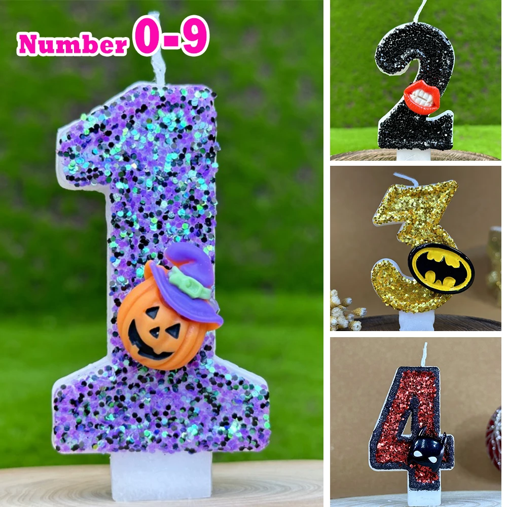 Funny Birthday Candles Halloween Candles, Funny Bat Theme Birthday Candles for Cake, Numeral 0-9 Candle Cake Topper with Sequins