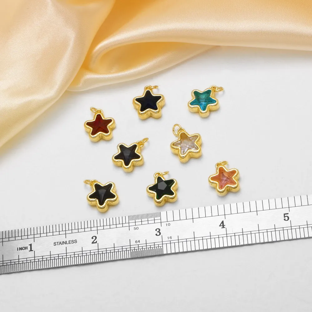 OCESRIO Color Zircon Star Pendant Gold Plated Brass Faceted Star Bead Charm for DIY Necklace Jewelry Making Supplies pdtc059