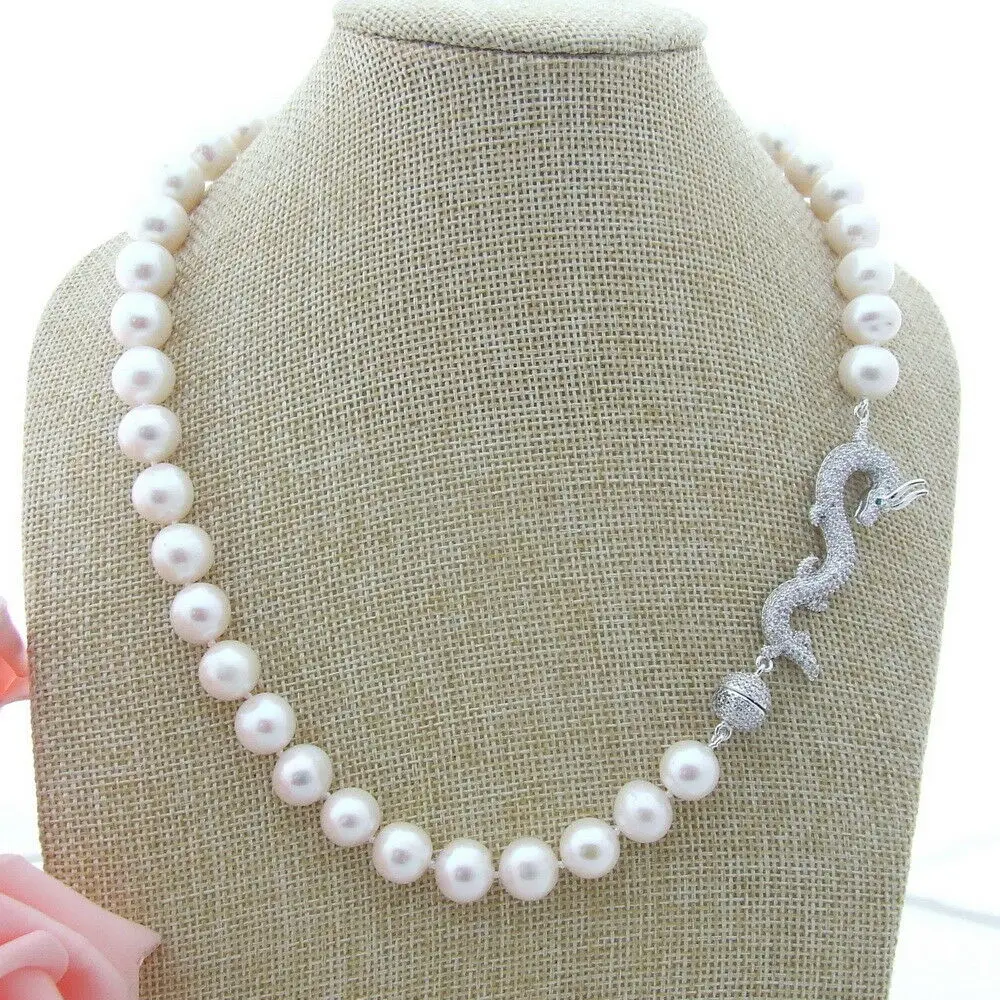 

Hand knotted natural 8-9mm white nearl round fresh water pearl micro inlay zircon necklace fashion jewelry