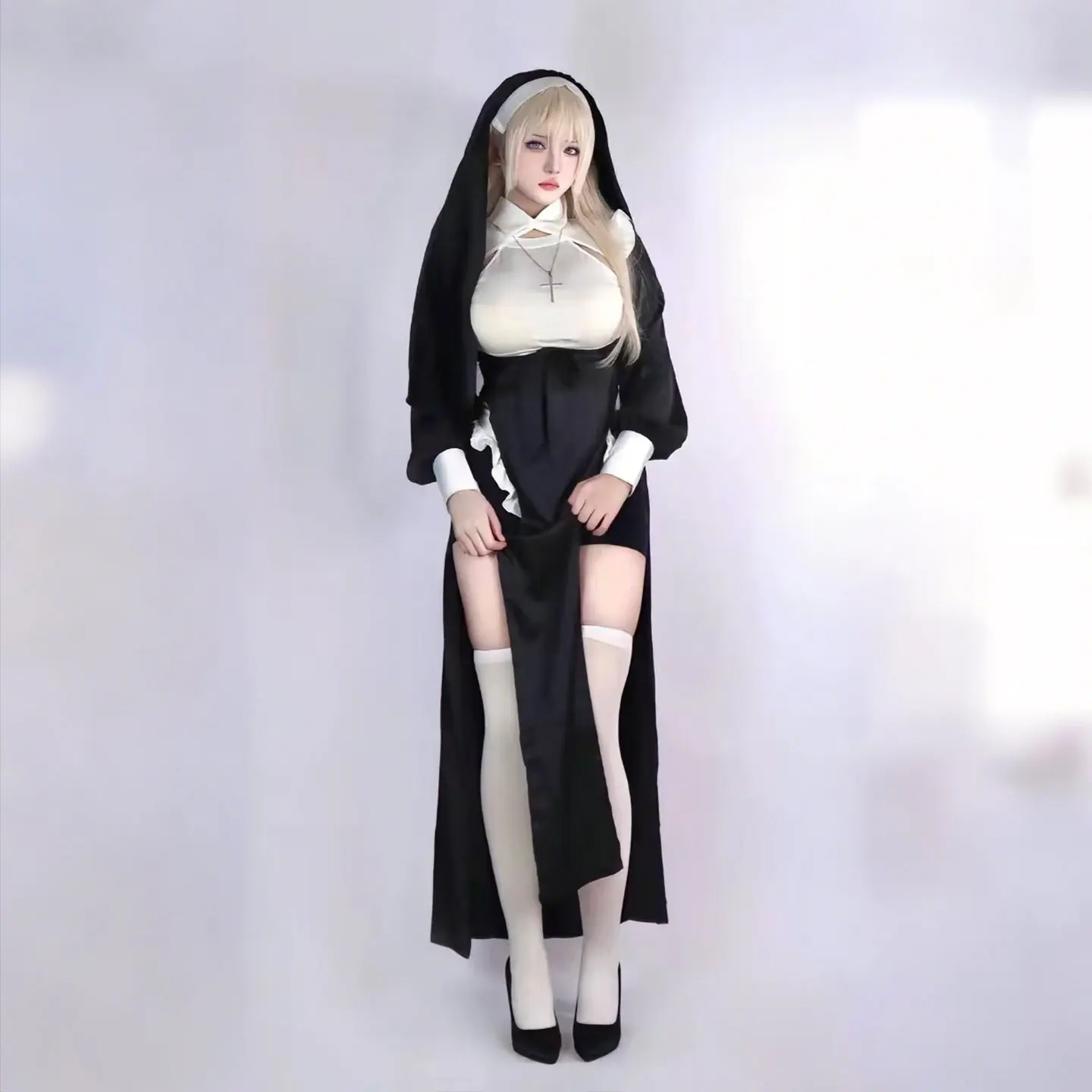 مثير لوهوين راهبة Sle Dr تأثيري الحجاب لوليتا القوطية زي الرغبة النقية المرأة طويلة Sve أداء الزي