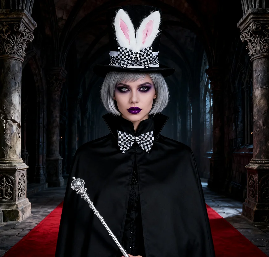 PESENAR ensemble de costumes de lapin blanc chapeau de chapelier fou oreilles de lapin Topper chapeau en peluche pour Halloween ensemble d'accessoires magiques