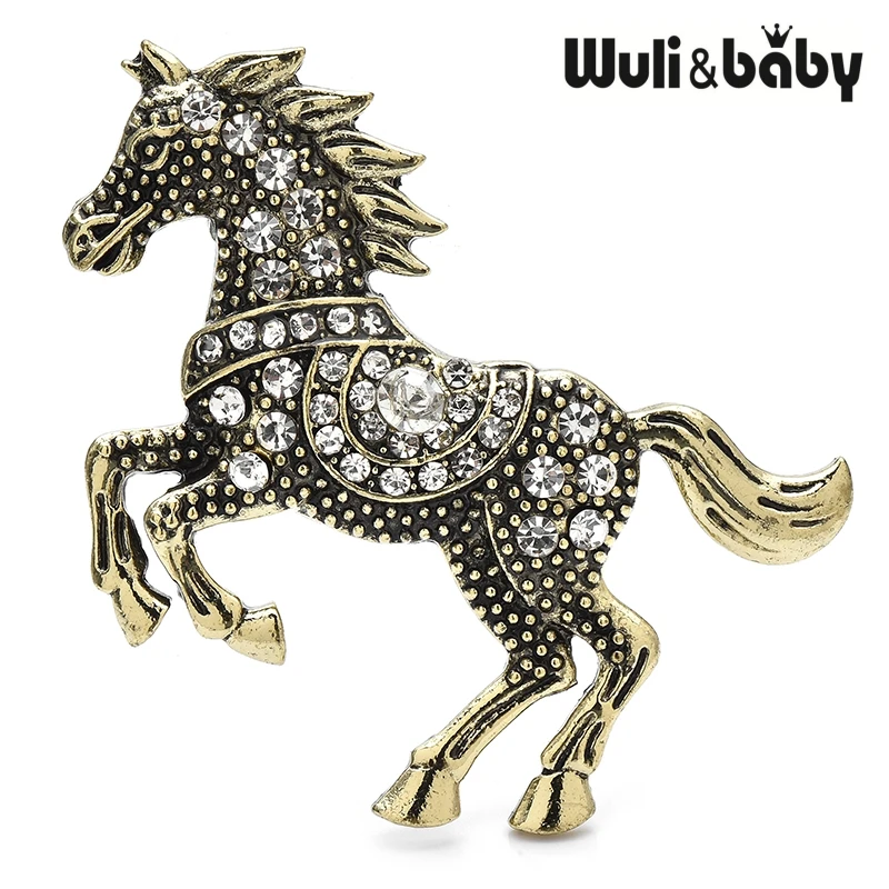 Wuli & baby المينا الحصان معبر العقبات كريستال الحيوان دبابيس 4 ألوان دبابيس المجوهرات حقيبة الإكسسوارات هدية