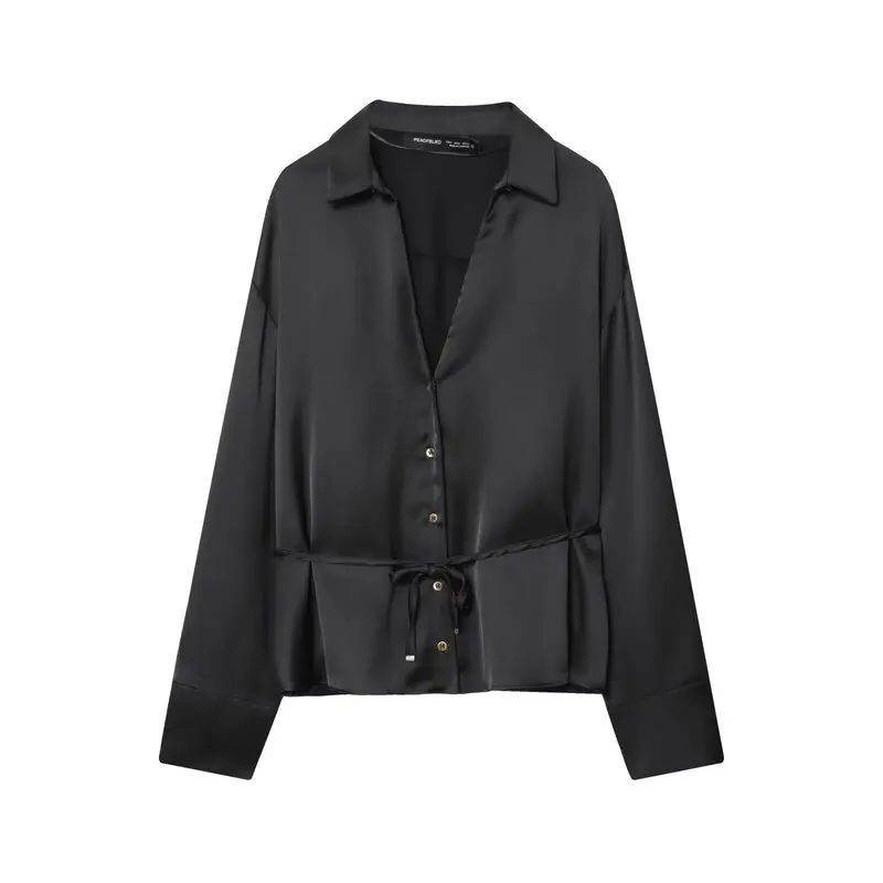 Otoño 2025 Nueva mujer larga Sve irt con cinturón fino Quali Feel Commute Sle Faionable Ele Design