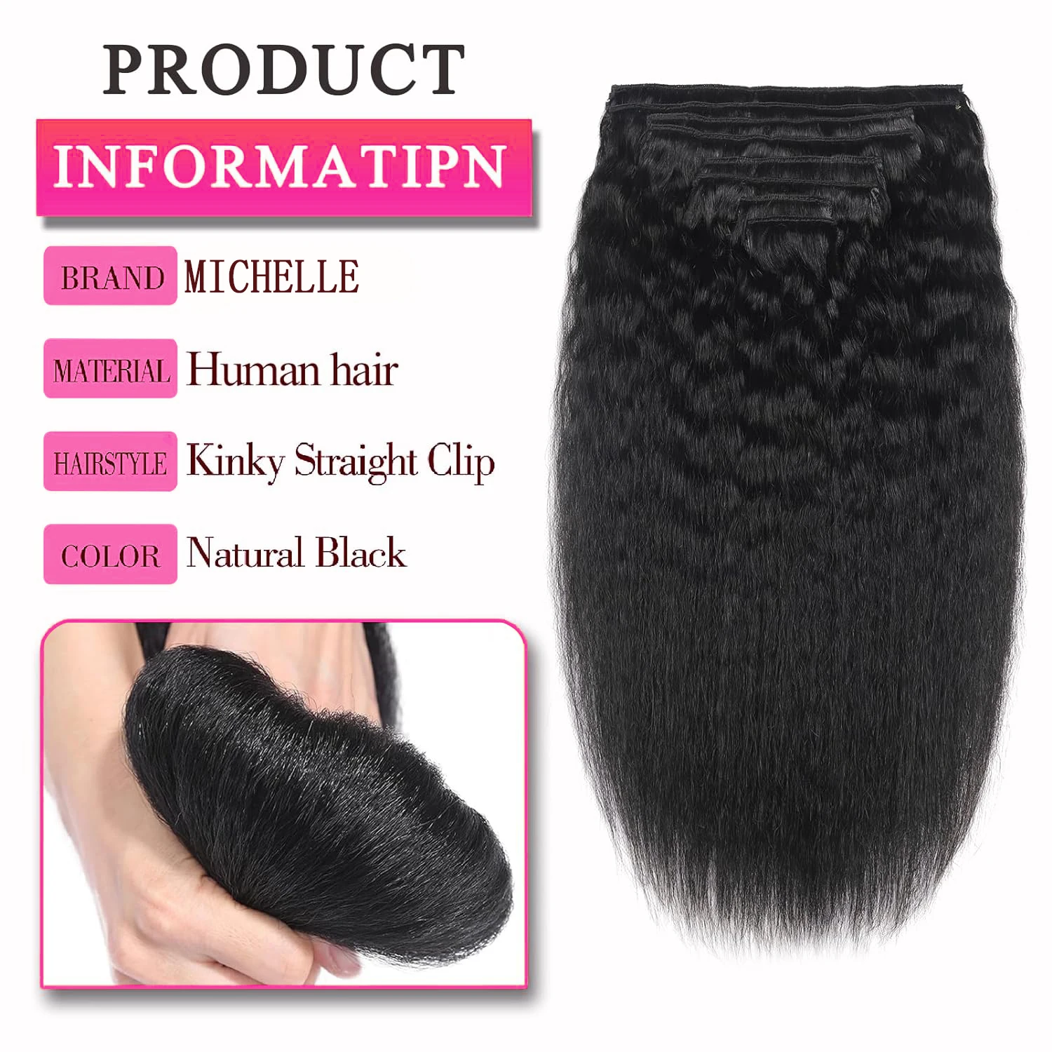 Kinkyตรงคลิปในต่อผมมนุษย์ธรรมชาติสีบราซิล 100% Remy Human Hair 120 กรัม/เซ็ตFull HeadคลิปInsสําหรับผู้หญิง