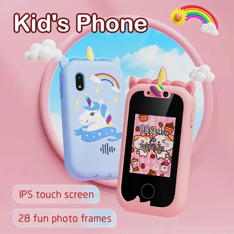 Mainan kamera ponsel pintar anak layar sentuh, mainan belajar untuk ponsel anak laki-laki perempuan usia 3-12 tahun, pemutar MP3 Natal hadiah ulang tahun