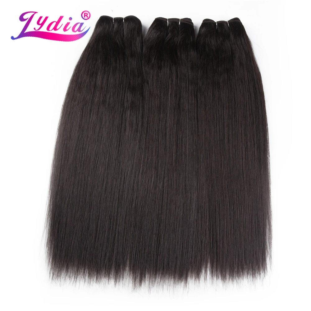 

Lydia Women Hair Extensions Mixed Synthetic Yaki Straight 10-18Inch Weaving Sew With Weft 1PCS Bundles Black Double Weft