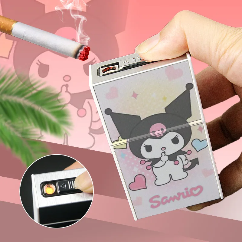 Cartoon white cigarette lighter integrated 20PCS Large Capacity For 8mm cigarette case Windproof Flameless Electric Lighter Gift