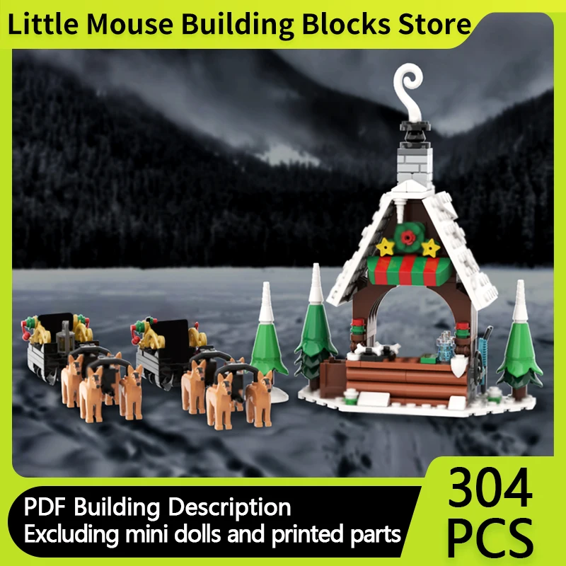 

City Street View Model MOC Building Bricks Winter Sled Rental Shop Modular Technology Gifts Holiday Assemble Children Toys Suit