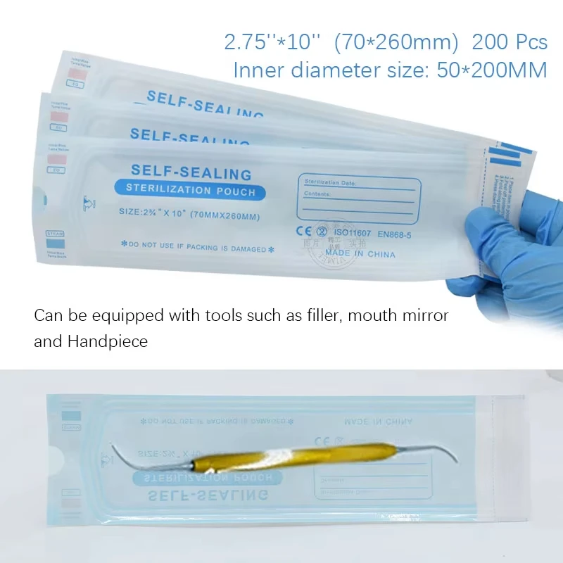 

200 шт./упак. одноразовый стоматологический самозапечатывающийся стерилизационный мешок для хранения, большой маленький размер на выбор