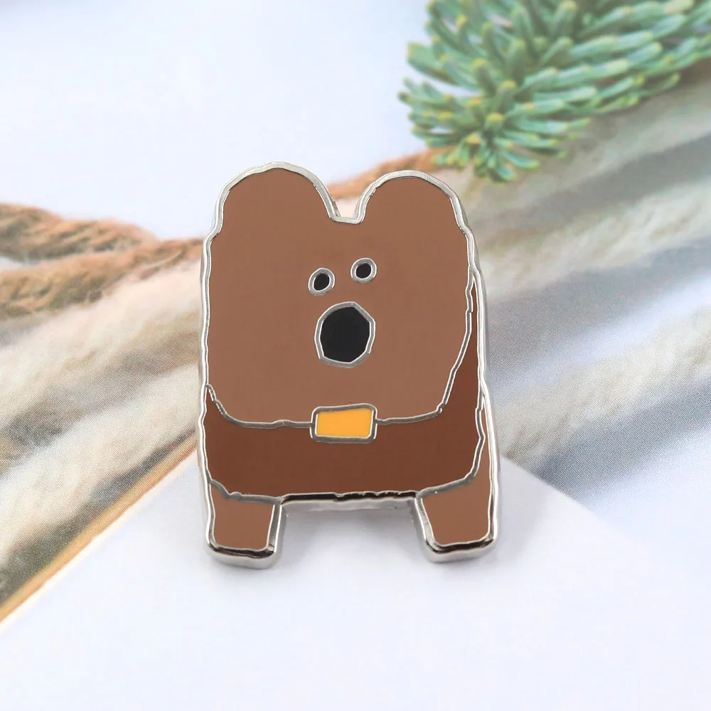 Creative Naive Art Puppy Brooches Funny Doodle Brown Bear Enamel Pin Quirky Animal Badge Clothes Backpack Lapel Pin Jewelry Gift