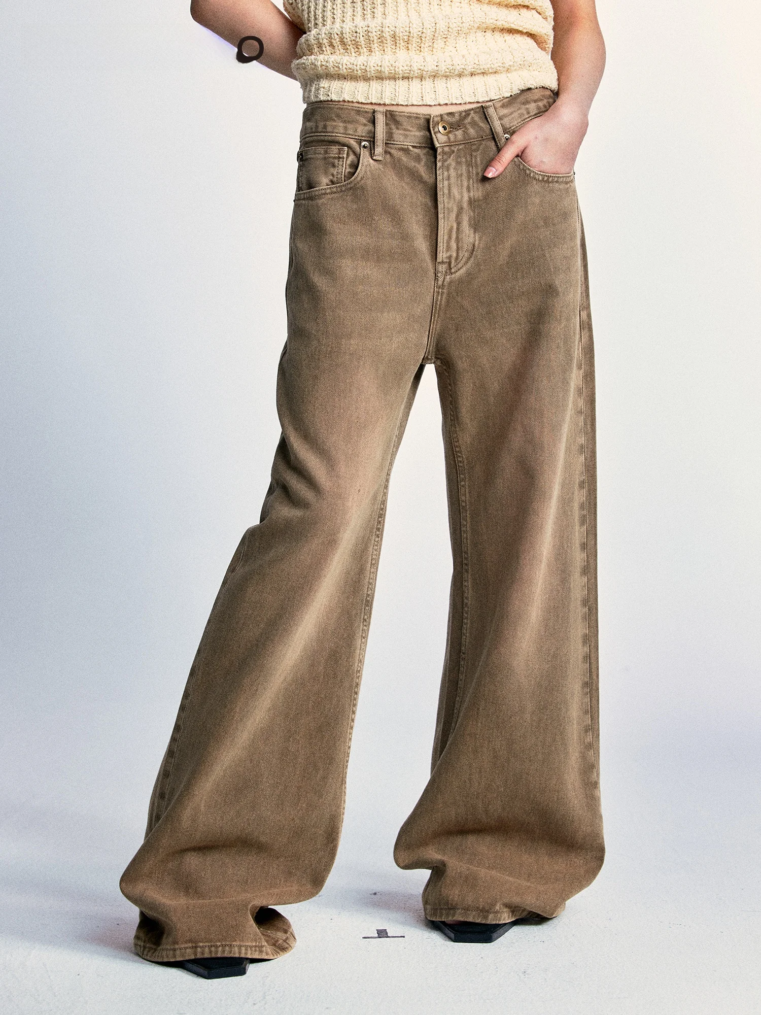 

VERMO "Proper Sla" Men Women Low Waist Vintage Brown Super Long Bootcut Denim Jeans Bootcut Wide Leg Pants Jeans