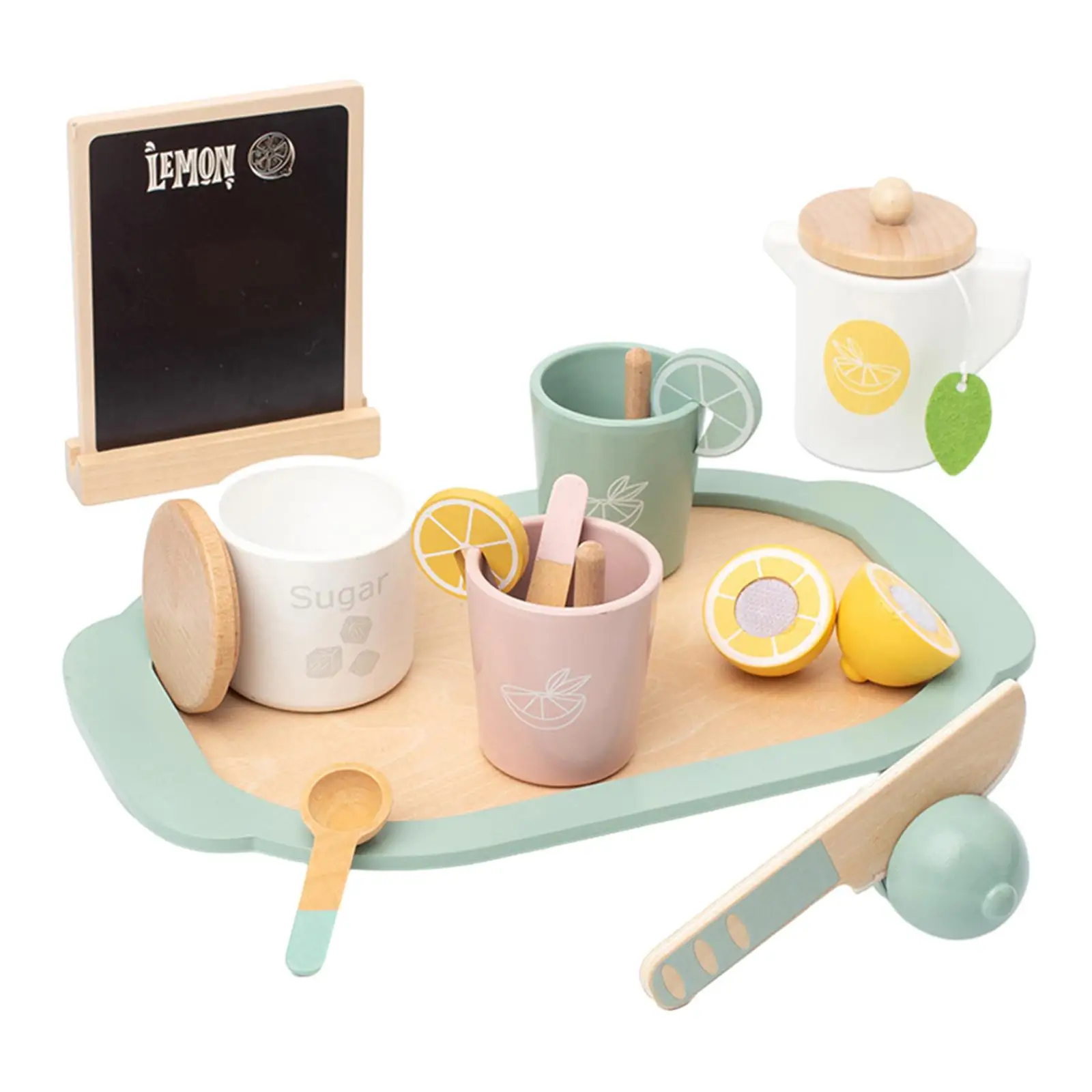 

Wooden Tea Set Developmental Toy Kitchen Tableware Set for Kindergarten Kids