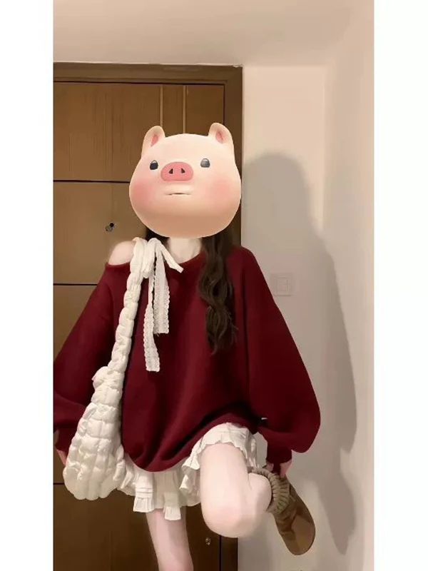 

Женская толстовка оверсайз с открытыми плечами, осенне-зимняя, свободного кроя, с завязками и поясом, на флисовой подкладке, модный топ