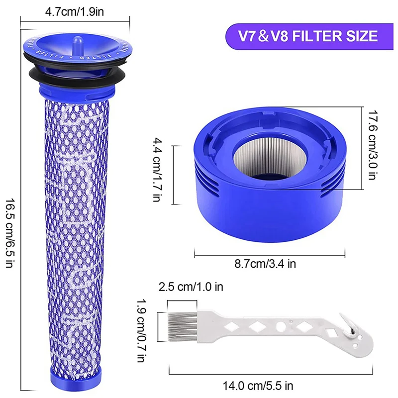 다이슨 V7 V8 진공 청소기 액세서리용 UNCL 2X 교체 필터 세트 키트, 부품 번호 965661-01 967478-01 대체
