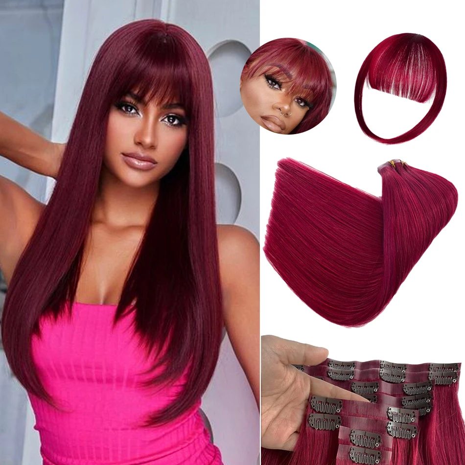 99J Straight 26 Clips in Human Hair Extensions Brazilian Remy Hair Red Colored Clip In 100% Natural Human Hair 10Pcs For Women