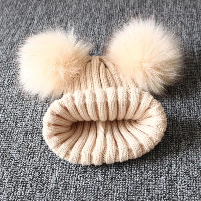 Cute Pompom Baby Hat Warm Winter Knitted Kids Baby Girl Boy Beanie Cap Solid Outdoor Infant Toddler Children Hat Bonnet