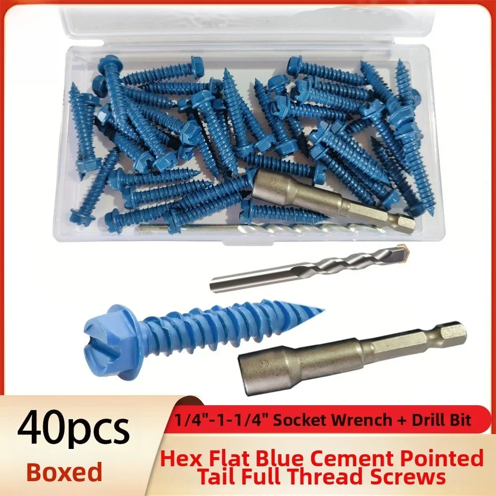 Hex Head Blue Concrete Screws For Masonry Brick Cement Or Gypsum With Drill Bit And Socket Wrench For Strong Anchoring