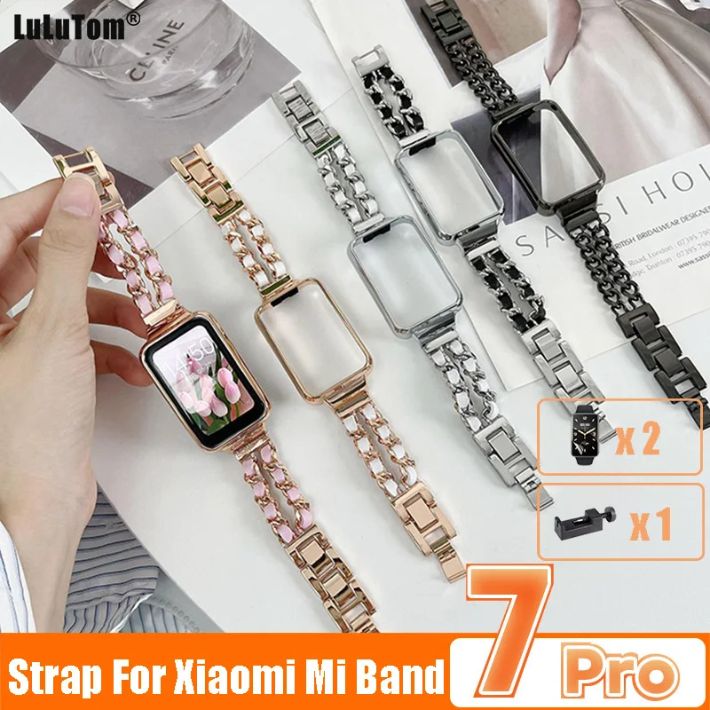 

Браслет для Xiaomi Mi Band 7 Pro, металлический кожаный сменный ремешок для Miband 7Pro, аксессуары